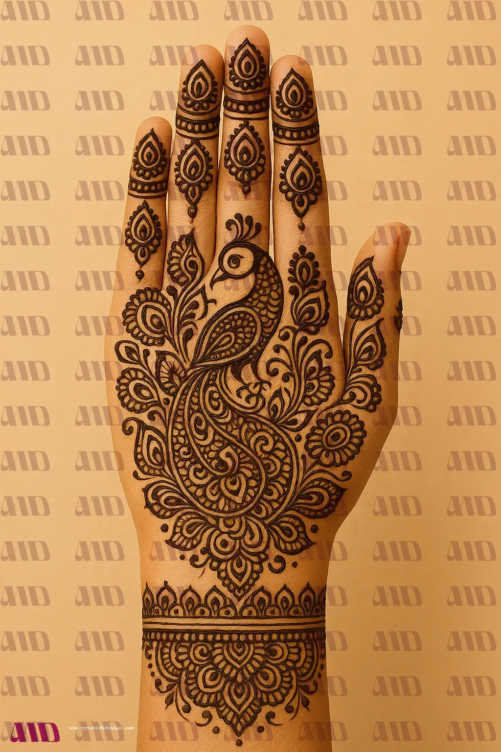 Peacock Feather Back Hand Mehndi